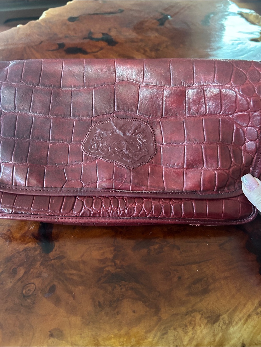 Carlos Falchi Red Croc-Embossed Clutch with Black Lining